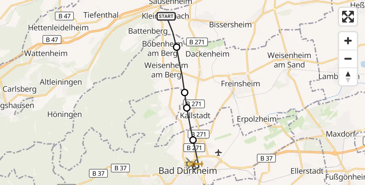 Flugroute Rettungshubschrauber Kleinkarlbach - Bad Dürkheim, 21 August 2026, 17:41