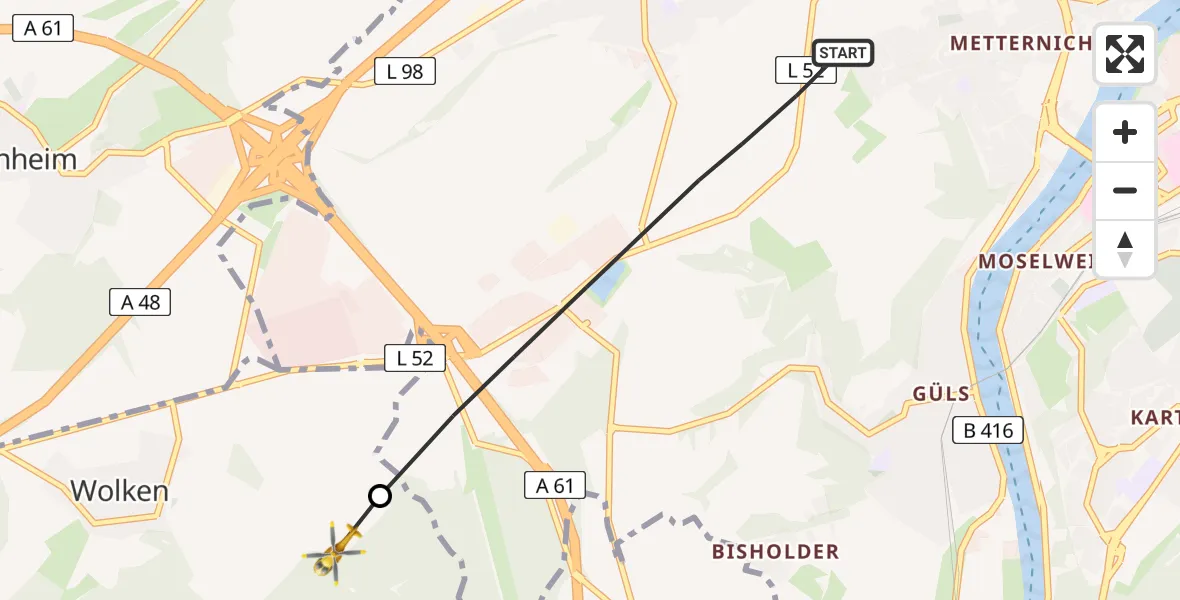 Flugroute Rettungshubschrauber Koblenz - Kobern-Gondorf, 21 August 2026, 17:42