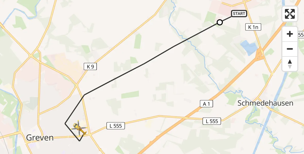 Flugroute Ambulanzhubschrauber Christoph  Westfalen-ADAC - Greven, 21 August 2026, 17:58