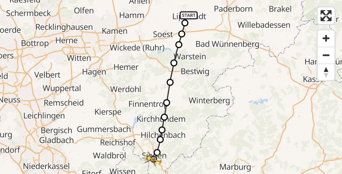 Flugroute Rettungshubschrauber Lippstadt - Evangelisches Jung-Stilling Hospital, 21 August 2026, 18:10