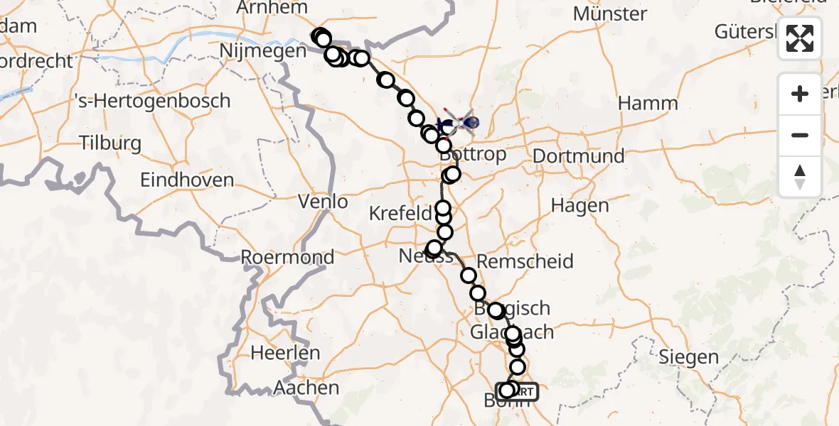 Flugroute Polizeihubschrauber Sankt Augustin - Hünxe, 21 August 2026, 18:25