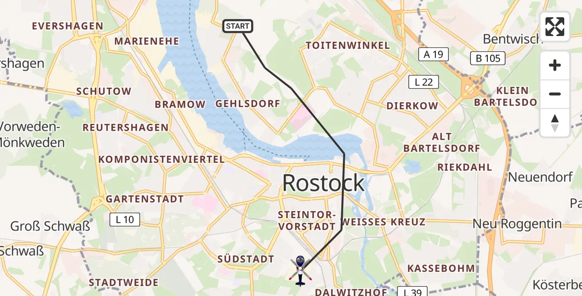 Flugroute Polizeihubschrauber Rostock - Rostock, 21 August 2026, 19:15
