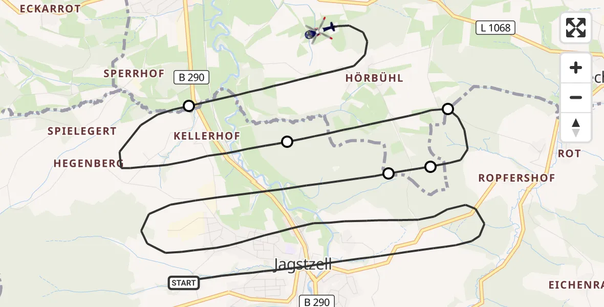 Flugroute Polizeihubschrauber Jagstzell - Stimpfach, 21 August 2026, 19:23