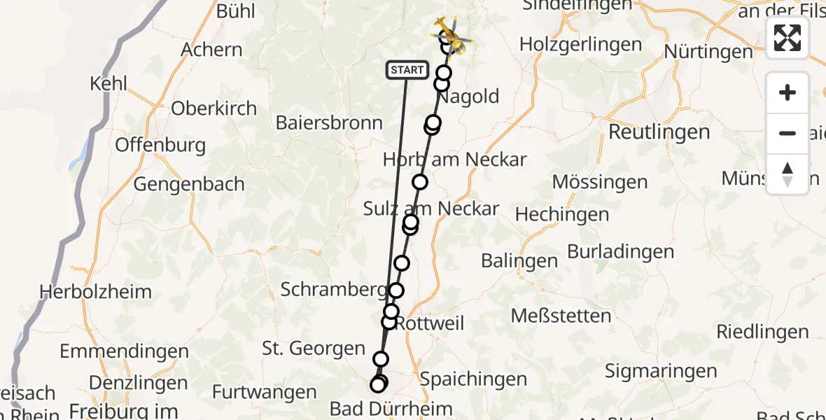 Flugroute Ambulanzhubschrauber Altensteig - Neubulach, 21 August 2026, 20:03