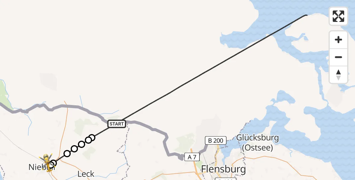 Flugroute Ambulanzhubschrauber Ladelund - Niebüll, 21 August 2026, 20:12