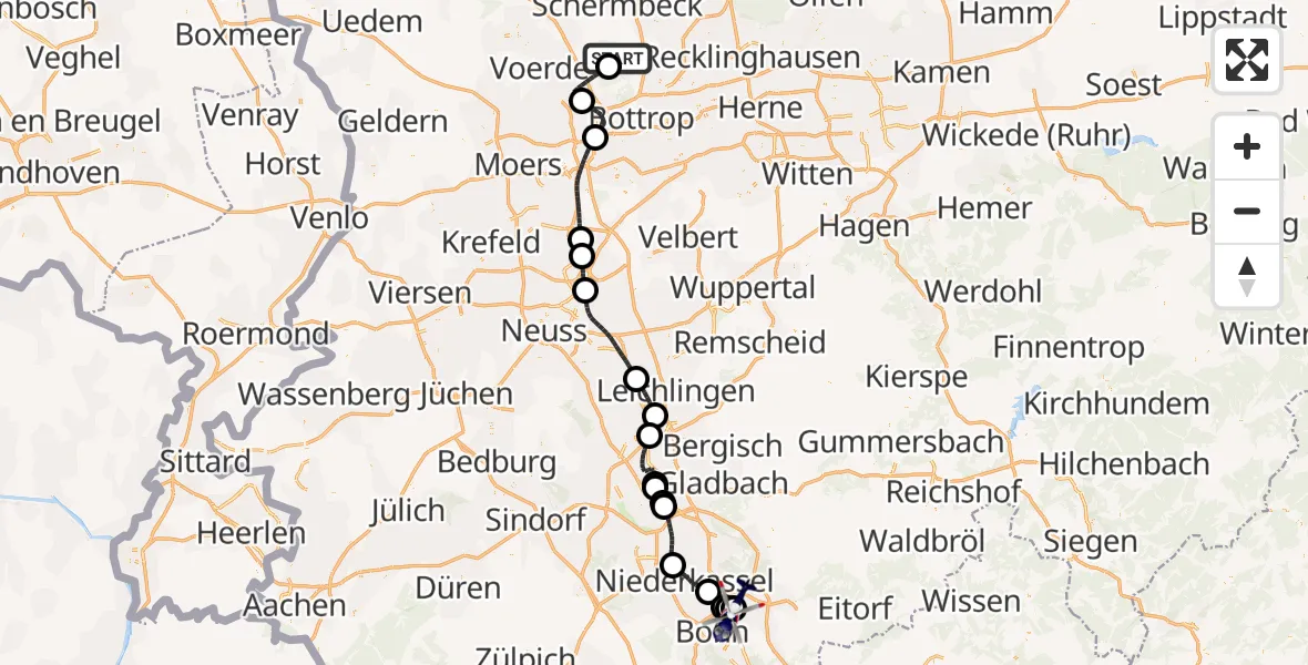 Flugroute Polizeihubschrauber Bottrop - Sankt Augustin, 21 August 2026, 20:37