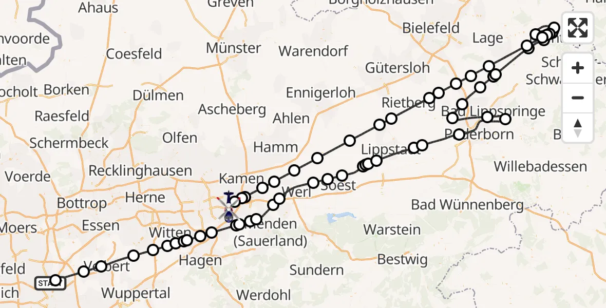 Flugroute Polizeihubschrauber Düsseldorf Flughafen - Dortmund Flughafen, 21 August 2026, 21:52