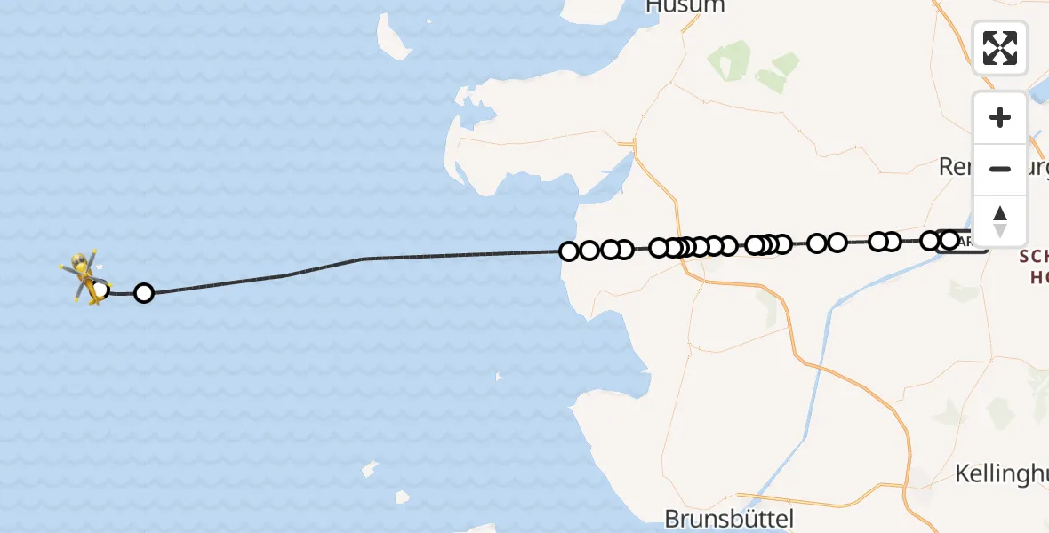 Flugroute Ambulanzhubschrauber Hörsten - North Sea, 21 August 2026, 22:04