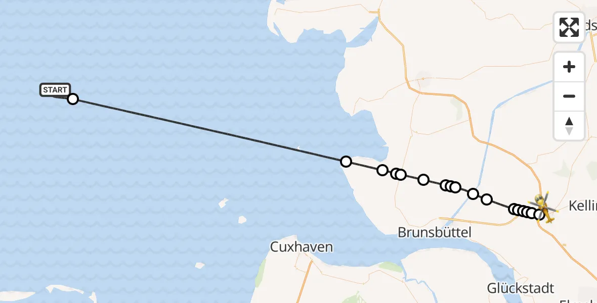 Flugroute Ambulanzhubschrauber North Sea - Itzehoe, 21 August 2026, 23:06