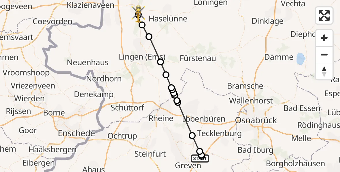 Flugroute Ambulanzhubschrauber Christoph  Westfalen-ADAC - Meppen Ludmillenstift Hospital, 22 August 2026, 00:07