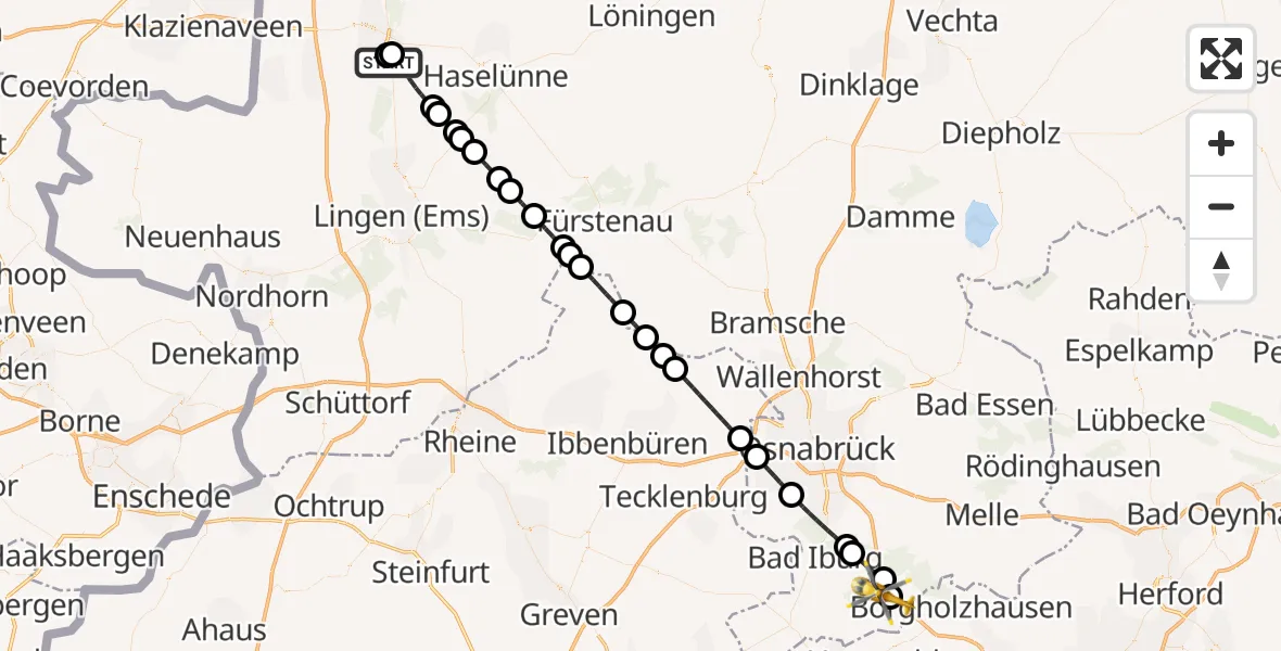 Flugroute Ambulanzhubschrauber Meppen Ludmillenstift Hospital - Bad Rothenfelde, 22 August 2026, 01:11