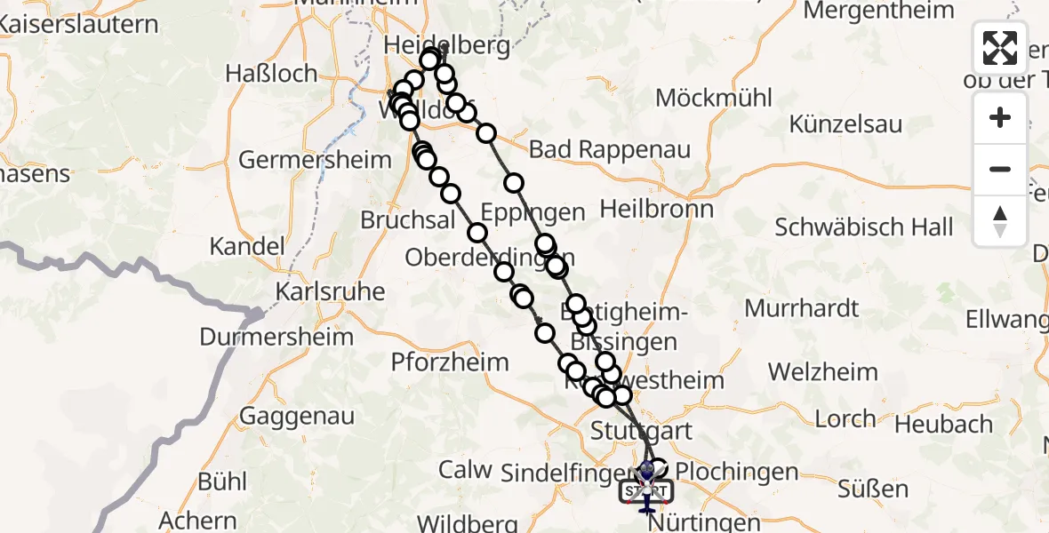 Flugroute Polizeihubschrauber Flughafen Stuttgart - Flughafen Stuttgart, 22 August 2026, 04:52