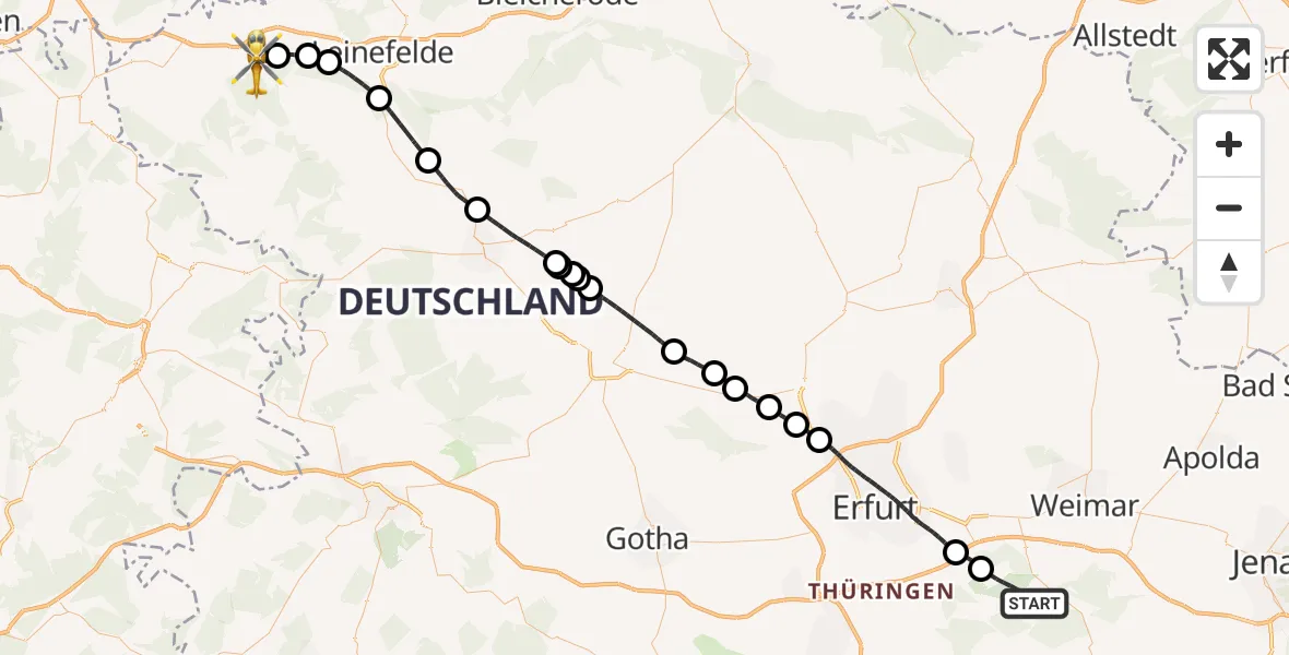Flugroute Ambulanzhubschrauber Bad Berka - Heilbad Heiligenstadt, 22 August 2026, 04:53
