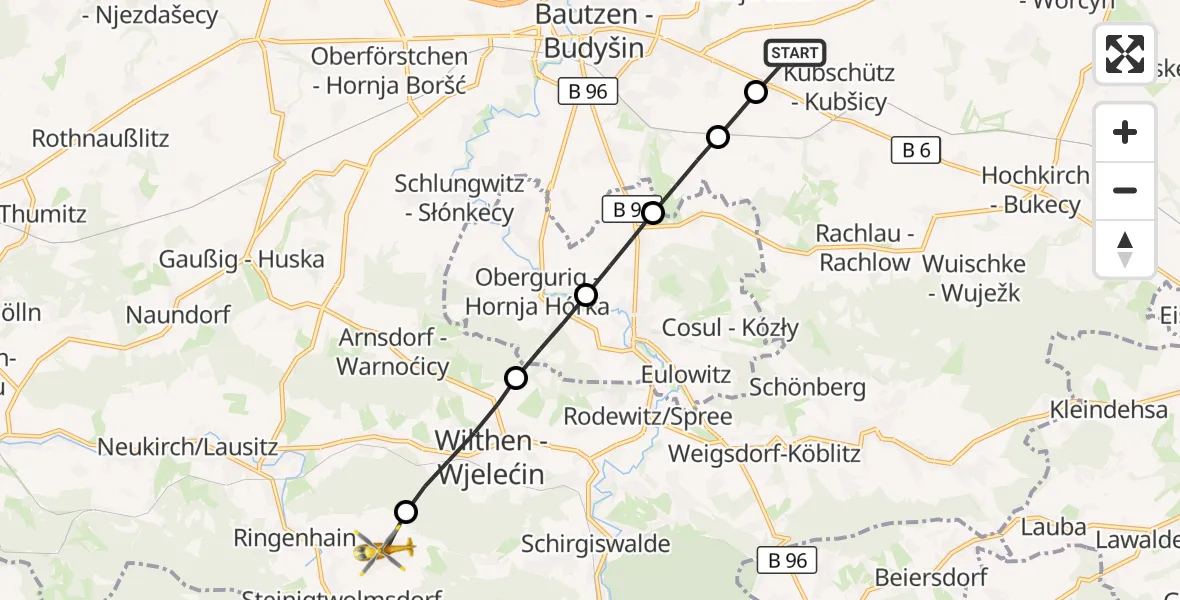 Flugroute Rettungshubschrauber Kubschütz - Steinigtwolmsdorf, 22 August 2026, 05:53