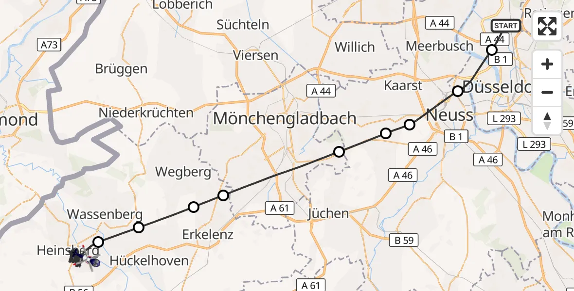 Flugroute Polizeihubschrauber Düsseldorf Flughafen - Heinsberg, 22 August 2026, 06:22