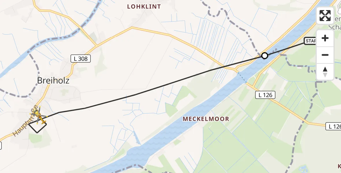 Flugroute Ambulanzhubschrauber Hörsten - Breiholz, 22 August 2026, 06:49
