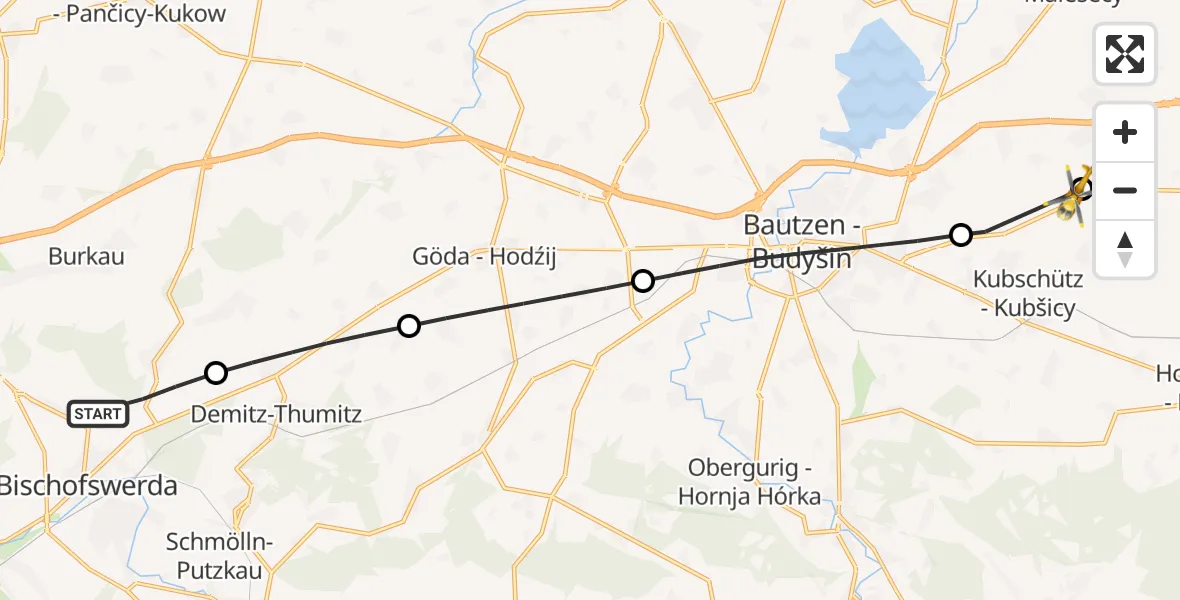 Flugroute Rettungshubschrauber Bischofswerda - Bautzen Flugplatz, 22 August 2026, 06:50