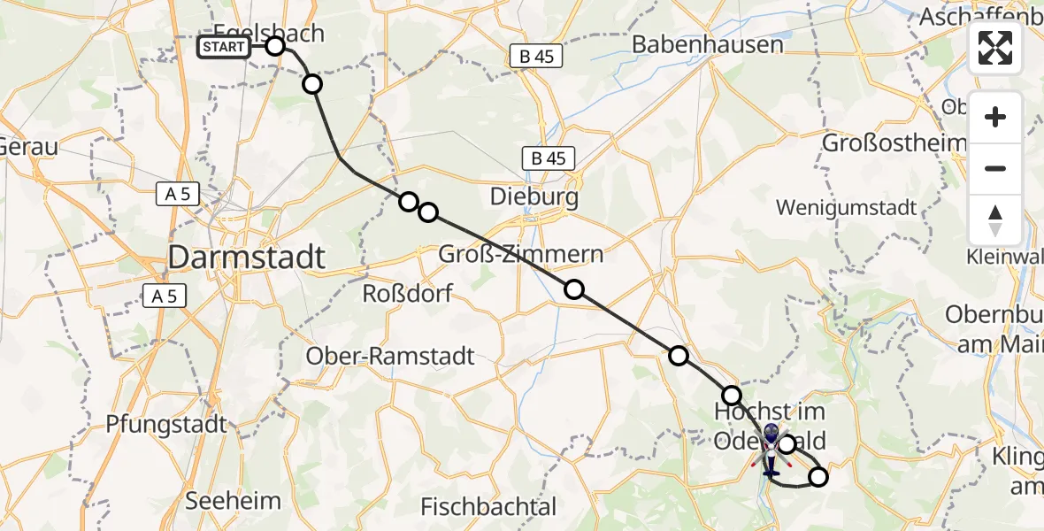 Flugroute Polizeihubschrauber Flughafen Frankfurt-Egelsbach - Höchst i.Odw., 22 August 2026, 07:19