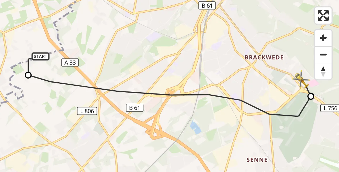Flugroute Rettungshubschrauber Steinhagen - Luftrettungszentrum Bielefeld, 22 August 2026, 07:24