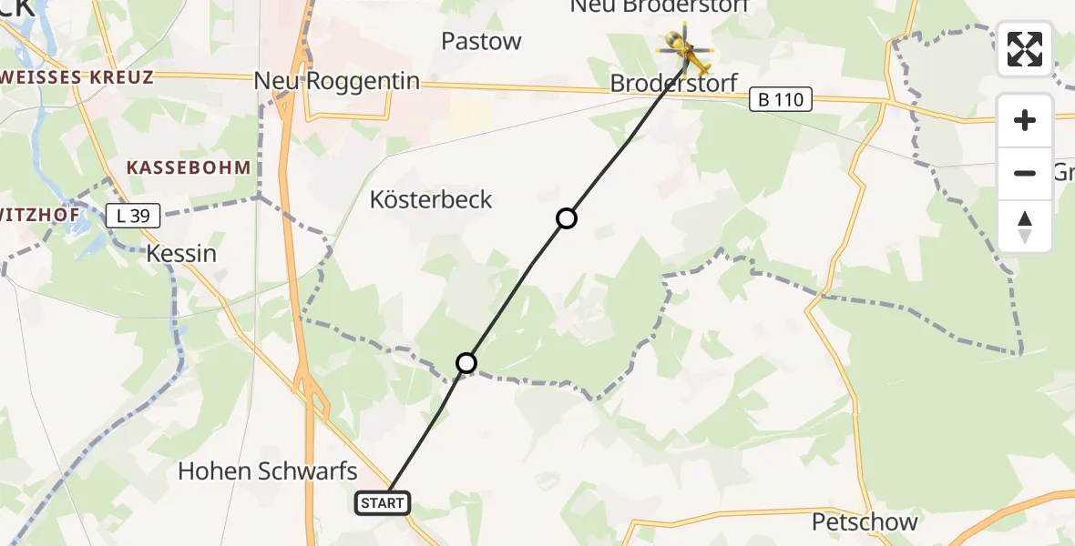 Flugroute Ambulanzhubschrauber Dummerstorf - Broderstorf, 22 August 2026, 07:31
