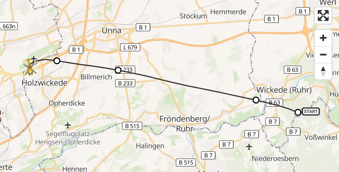 Flugroute Rettungshubschrauber Arnsberg-Menden Flugplatz - Dortmund Flughafen, 22 August 2026, 07:32