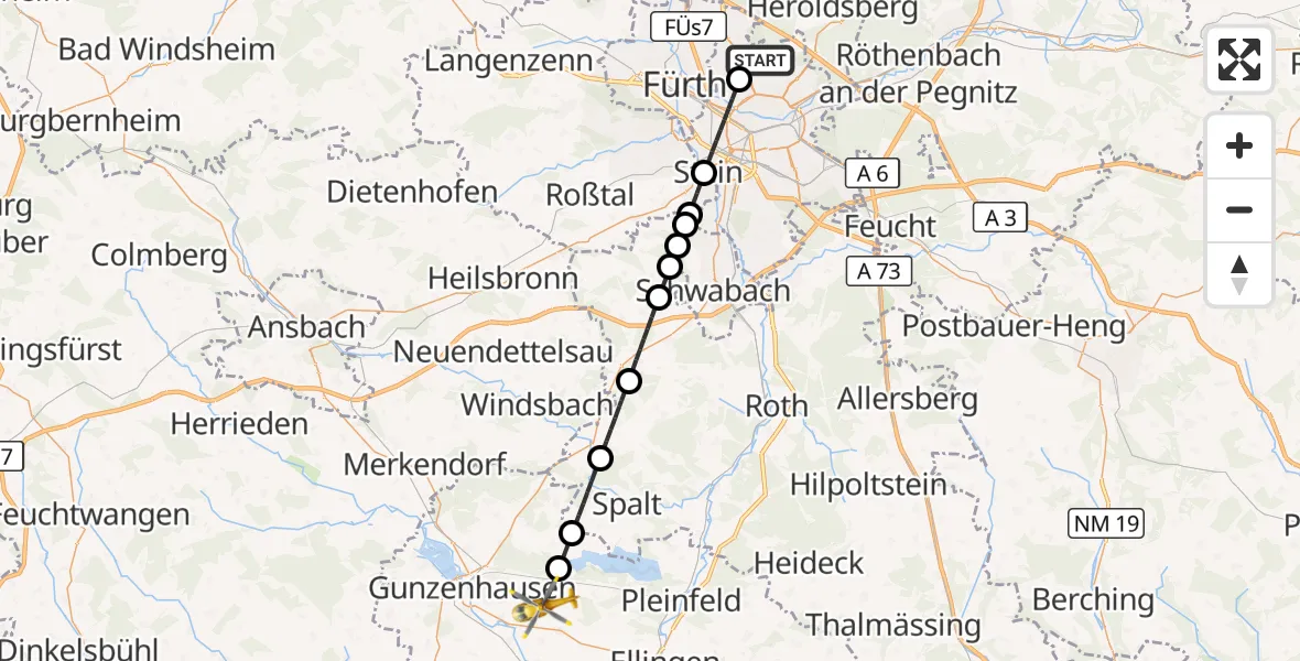 Flugroute Ambulanzhubschrauber Flughafen Nuremberg - Pfofeld, 22 August 2026, 07:44