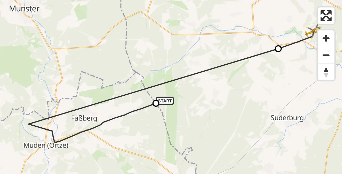 Flugroute Rettungshubschrauber Eimke - Gerdau, 22 August 2026, 07:45