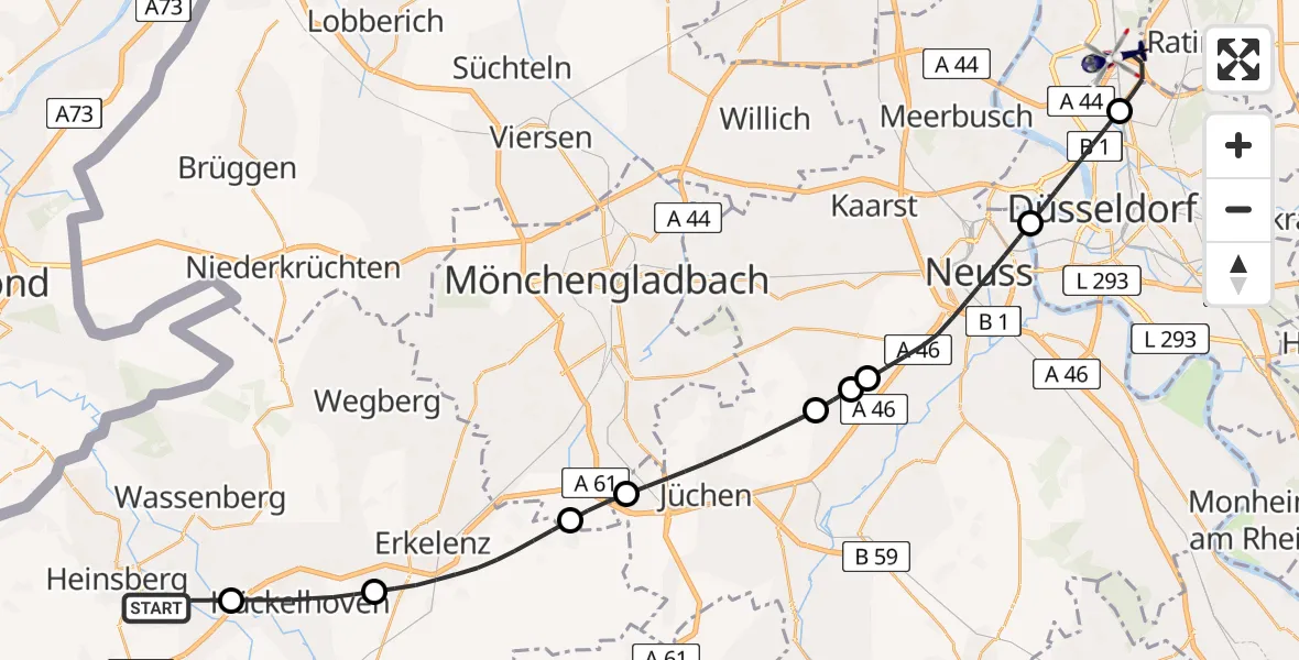 Flugroute Polizeihubschrauber Heinsberg - Düsseldorf Flughafen, 22 August 2026, 07:47