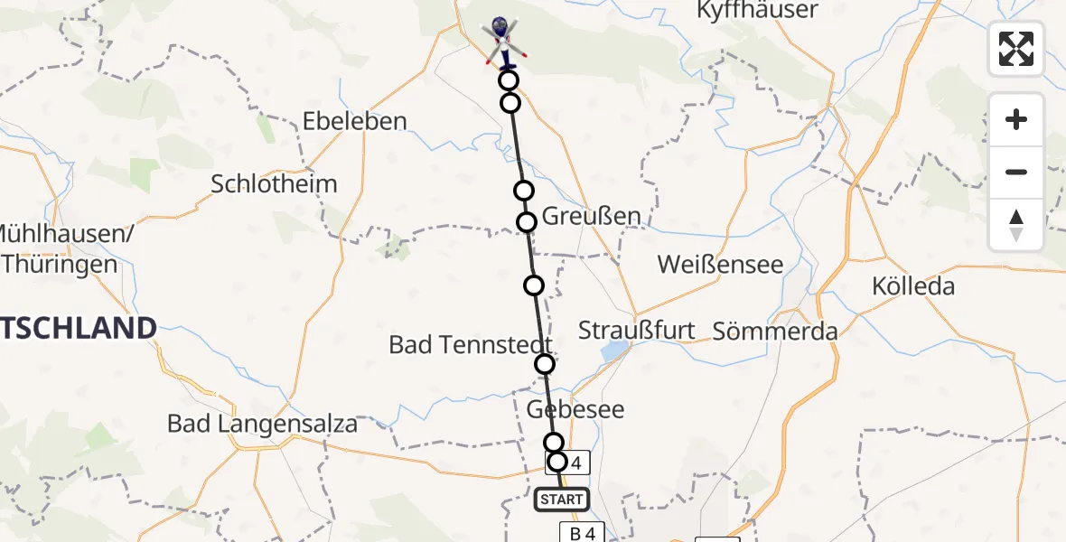 Flugroute Polizeihubschrauber Walschleben - Sondershausen, 22 August 2026, 07:57