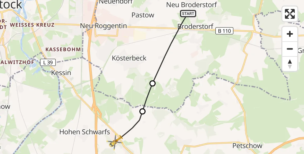 Flugroute Ambulanzhubschrauber Broderstorf - Dummerstorf, 22 August 2026, 08:02