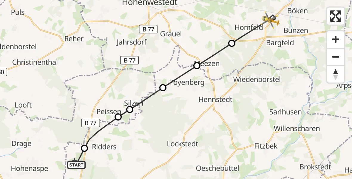 Flugroute Rettungshubschrauber Itzehoe Hungriger Wolf Flugplatz - Aukrug, 22 August 2026, 08:06
