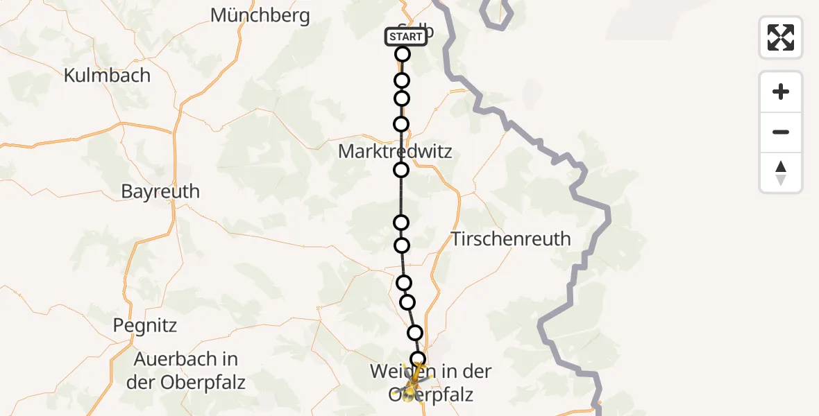 Flugroute Ambulanzhubschrauber Selb - Weiden i.d.OPf., 22 August 2026, 08:10