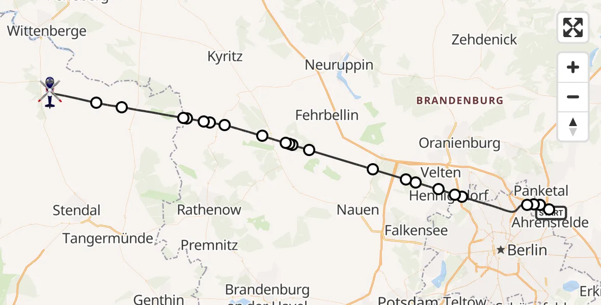 Flugroute Polizeihubschrauber Ahrensfelde Hubschrauberlandeplatz - Seehausen (Altmark), 22 August 2026, 08:20