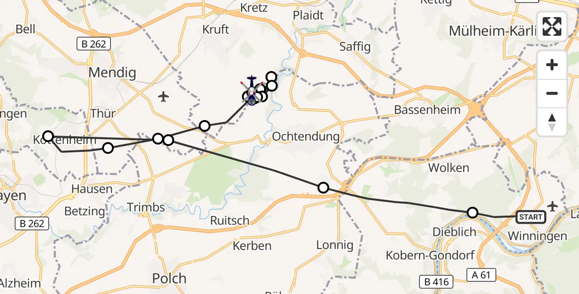 Flugroute Polizeihubschrauber Winningen - Kruft, 22 August 2026, 08:39