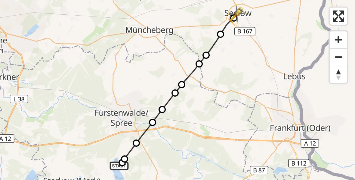 Flugroute Rettungshubschrauber Bad Saarow - Seelow, 22 August 2026, 08:40