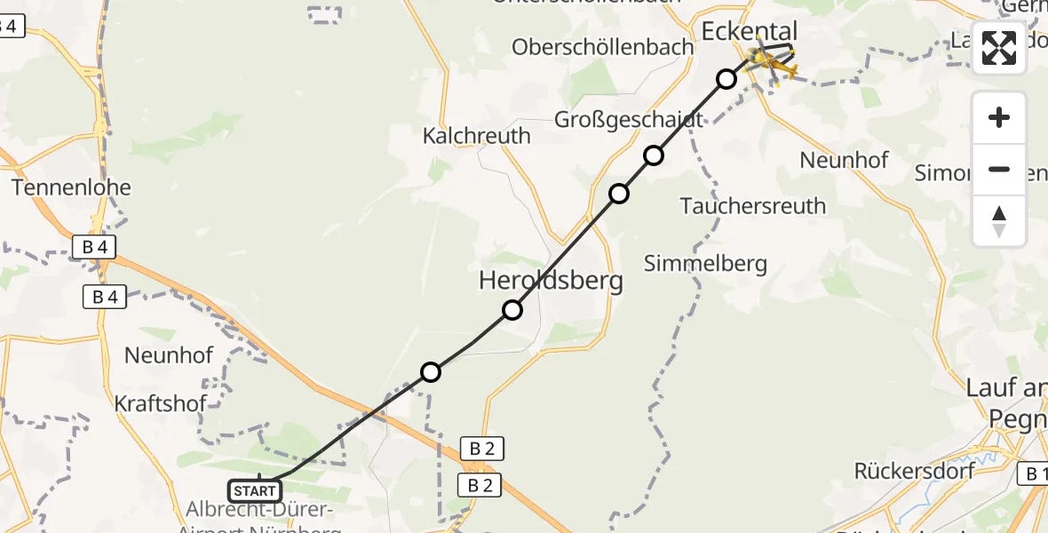 Flugroute Rettungshubschrauber Flughafen Nuremberg - Eckental, 22 August 2026, 08:52