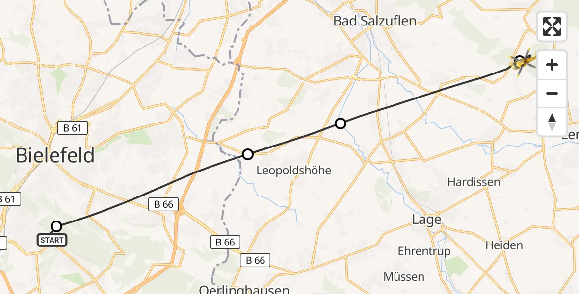 Flugroute Rettungshubschrauber Luftrettungszentrum Bielefeld - Lemgo, 22 August 2026, 08:54