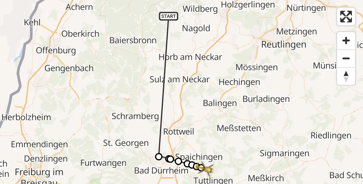 Flugroute Ambulanzhubschrauber Altensteig - Rietheim-Weilheim, 22 August 2026, 08:57