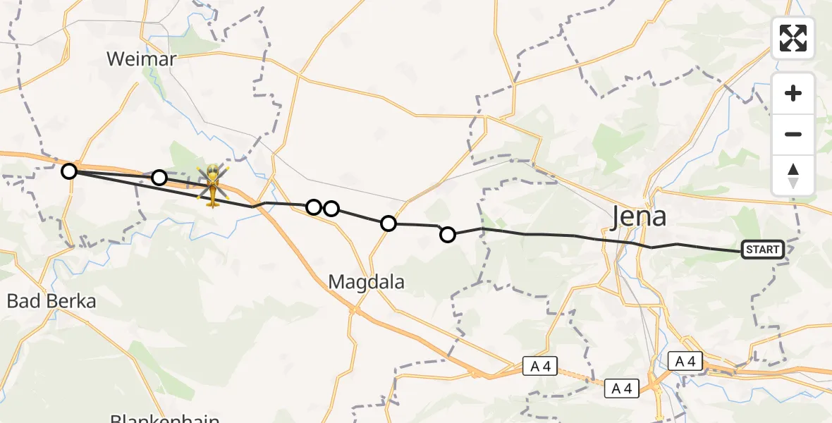 Flugroute Rettungshubschrauber Jena - Mellingen, 22 August 2026, 09:06