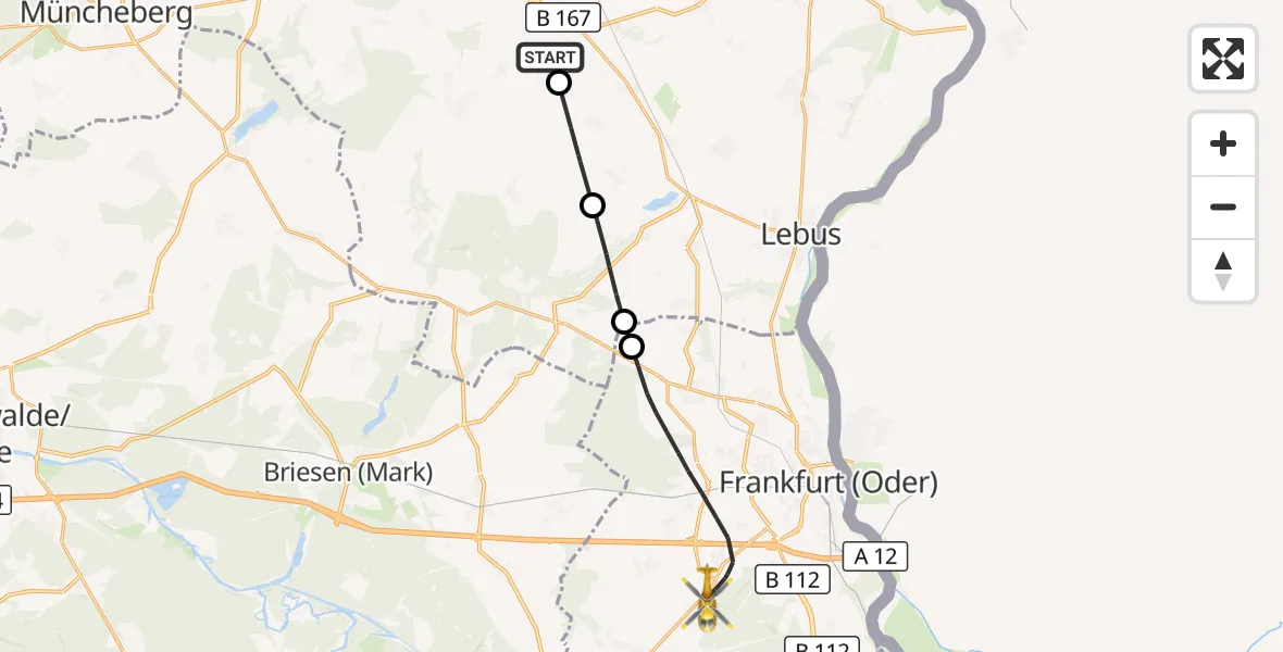 Flugroute Rettungshubschrauber Lindendorf - Frankfurt (Oder), 22 August 2026, 09:20