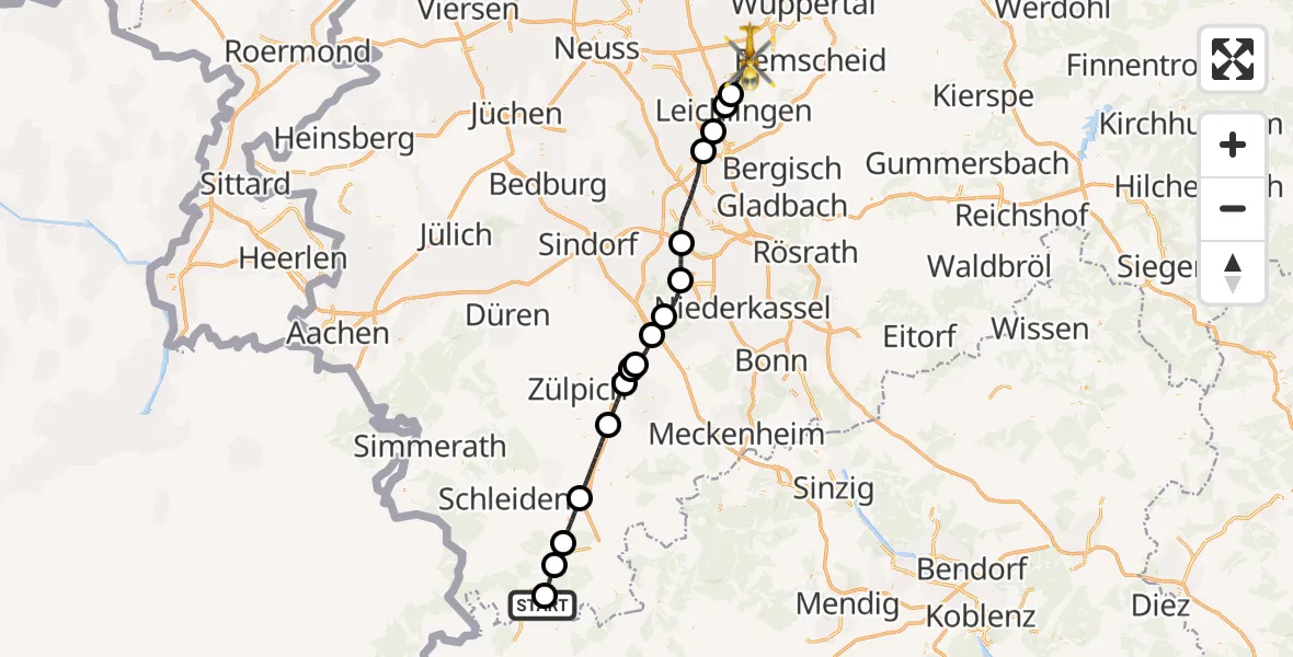 Flugroute Ambulanzhubschrauber Jünkerath - Solingen, 22 August 2026, 09:27