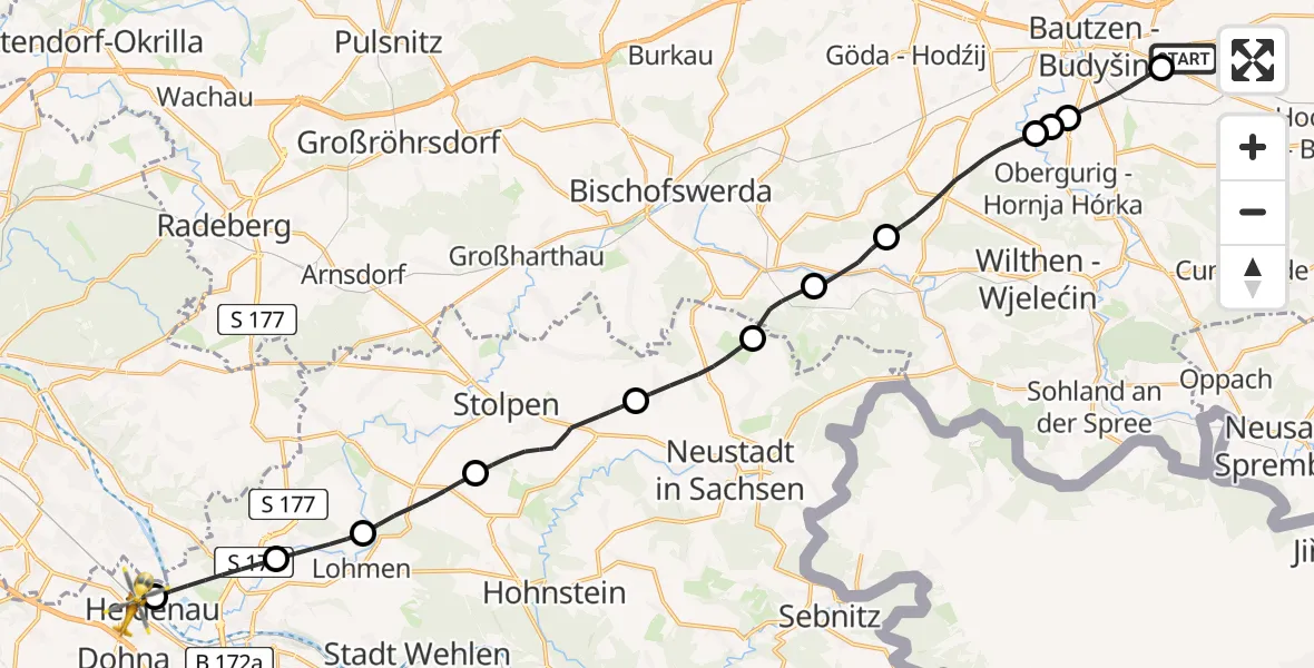 Flugroute Rettungshubschrauber Kubschütz - Heidenau, 22 August 2026, 09:33
