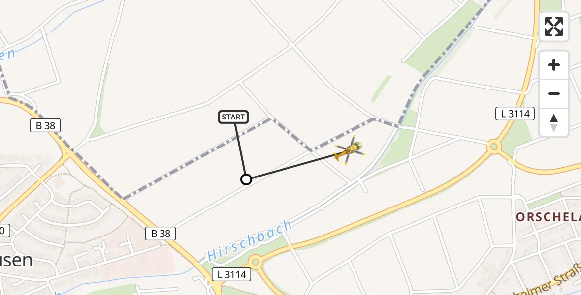 Flugroute Rettungshubschrauber Groß-Zimmern - Reinheim, 22 August 2026, 09:45