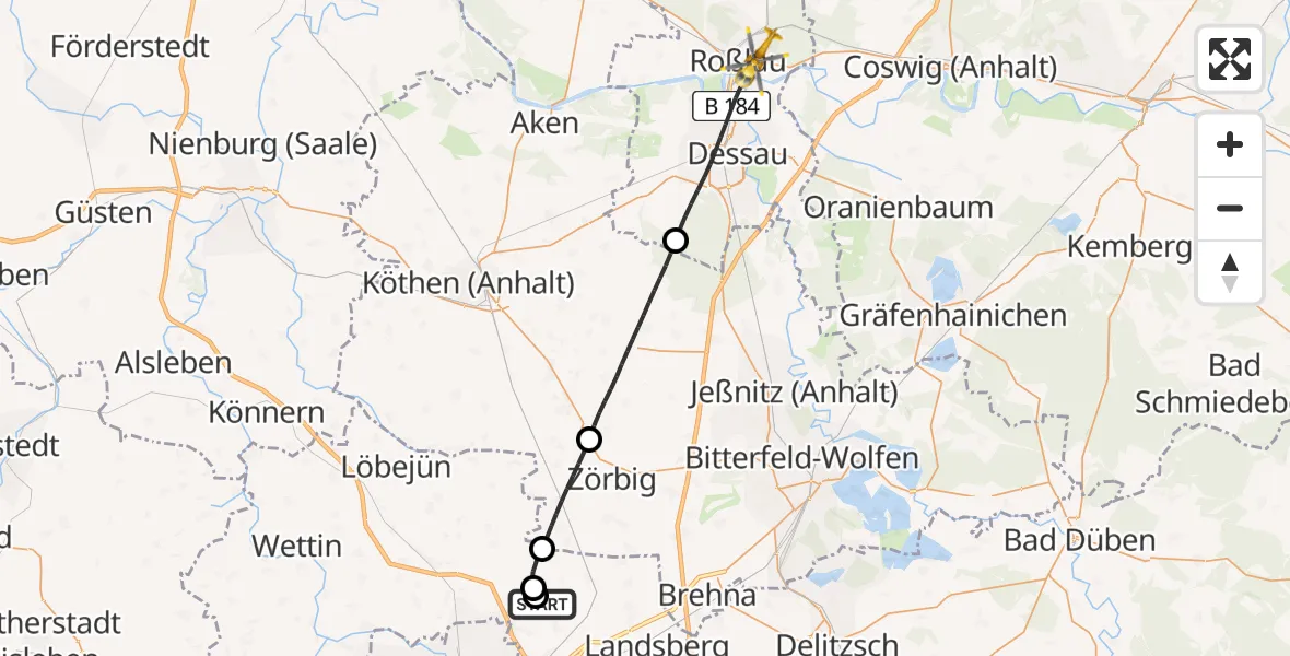 Flugroute Rettungshubschrauber Halle-Oppin Flugplatz - Dessau-Roßlau, 22 August 2026, 10:08
