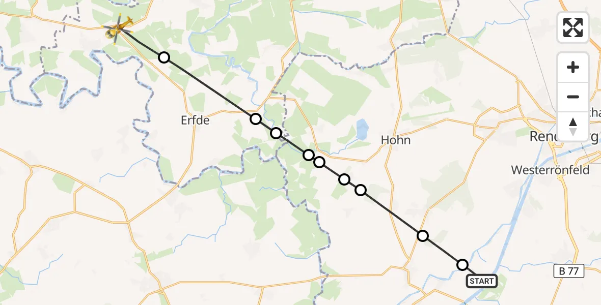 Flugroute Ambulanzhubschrauber Hörsten - Stapel, 22 August 2026, 10:11