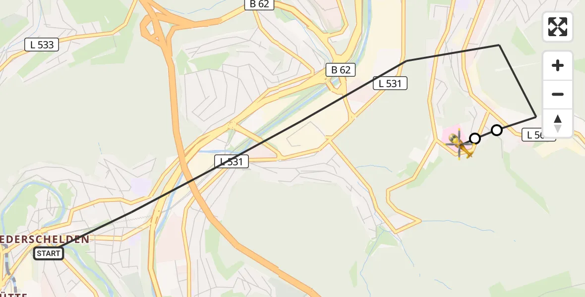 Flugroute Rettungshubschrauber Siegen - Evangelisches Jung-Stilling Hospital, 22 August 2026, 10:14