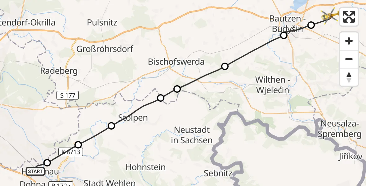 Flugroute Rettungshubschrauber Heidenau - Bautzen Flugplatz, 22 August 2026, 10:17