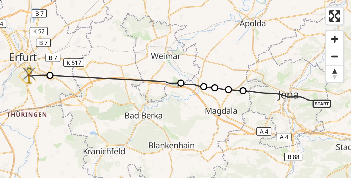 Flugroute Rettungshubschrauber Jena - Erfurt, 22 August 2026, 10:20