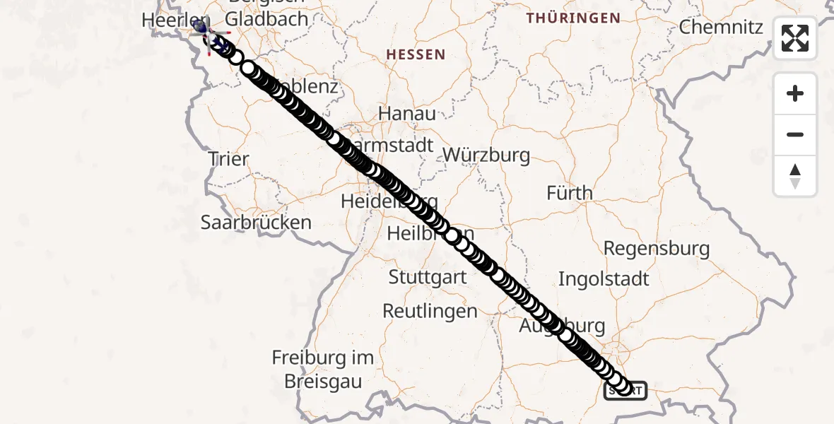 Flugroute Polizeihubschrauber Warngau Flugplatz - Hürtgenwald, 22 August 2026, 10:25