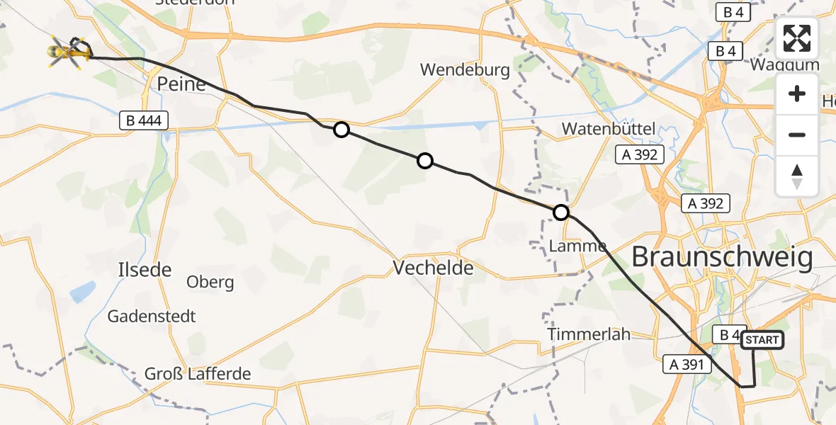 Flugroute Rettungshubschrauber Braunschweig - Peine, 22 August 2026, 10:34